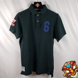 Superdry XL Wilderness Pique Polo Shirt Short Sleeve Dark Enamel Green Jaspe EUC